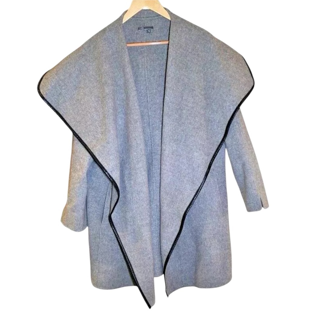 $898 Vince. X Large Shawl Collar Coat SOFT Wool w Lamb Leather Trim STUNNING